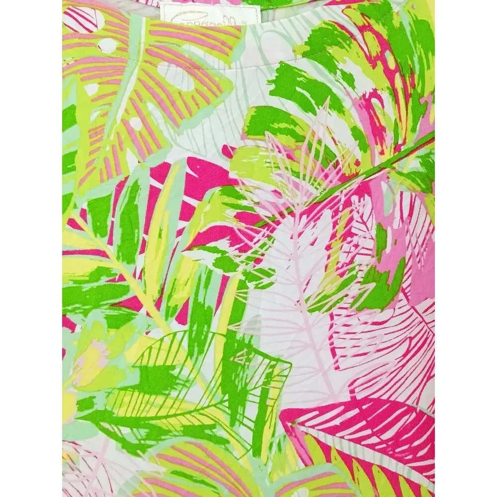 Pappagallo Women’s Oasis Shift Dress Flutter Sleeve Pink Green Tropical Beach L